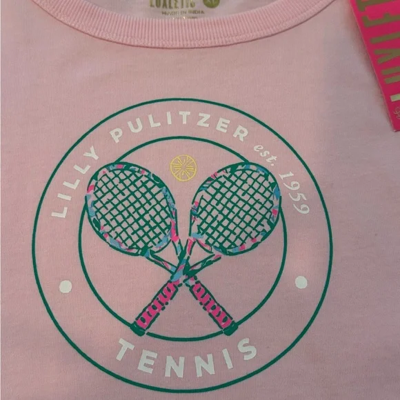 Lilly Pulitzer Rally Tee in Peony Pink ‘Holding Court’ Tennis Graphic XL 🆕 NWT - Picture 7 of 12